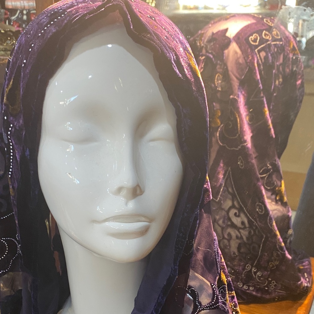 Purple Velvet Embroidered Headscarf 69 x 20 inch - Picture 1 of 7